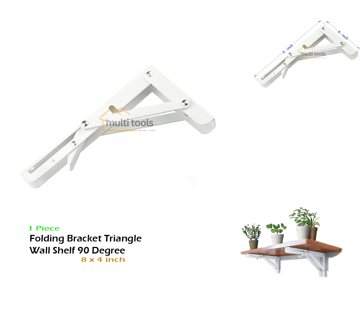 8 Inch Folding Bracket Triangle Wall Shelf 90 Degree